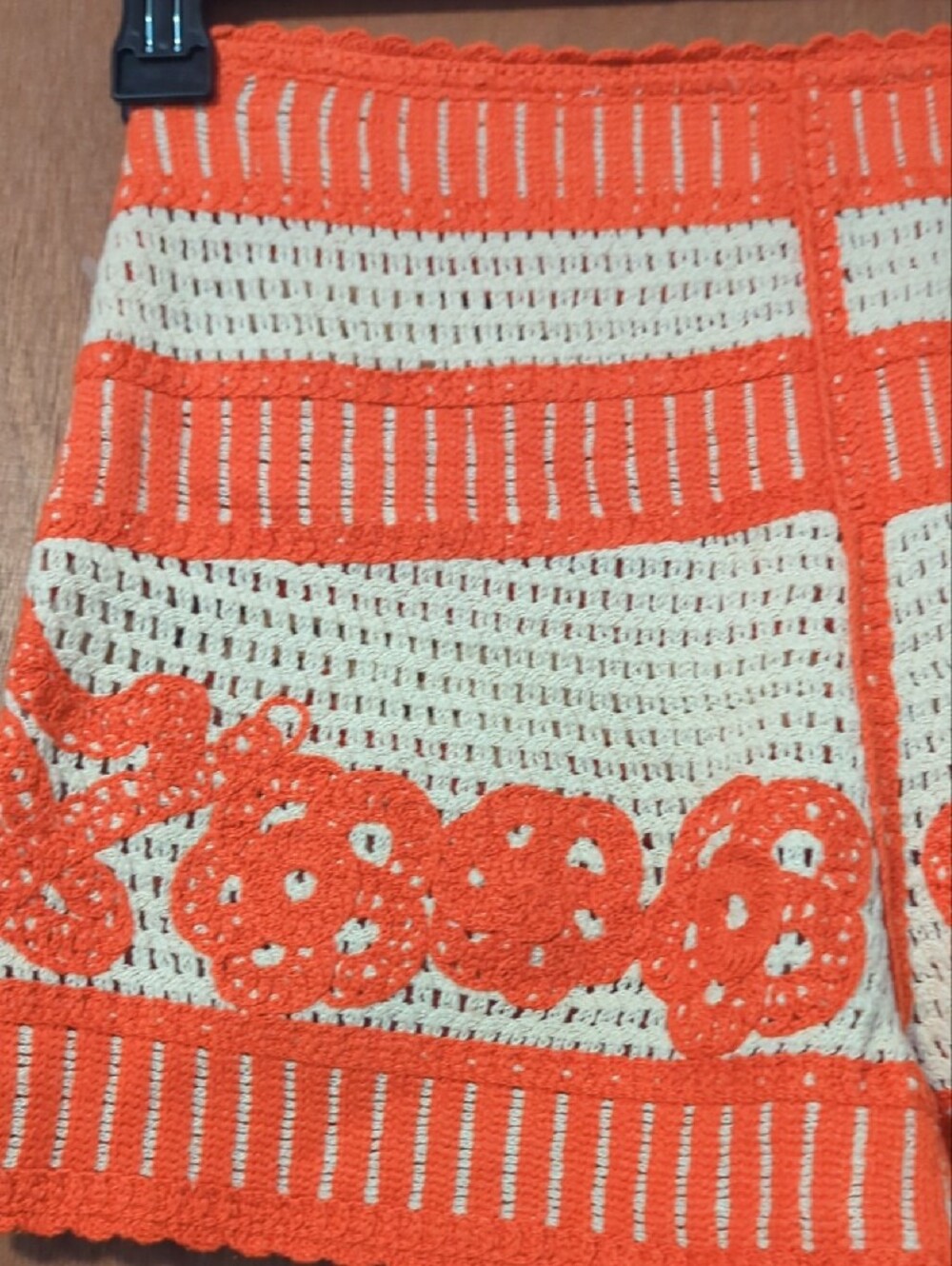 High Waist Crochet Knit Shorts in Orange & Cream - Picture 7 of 11
